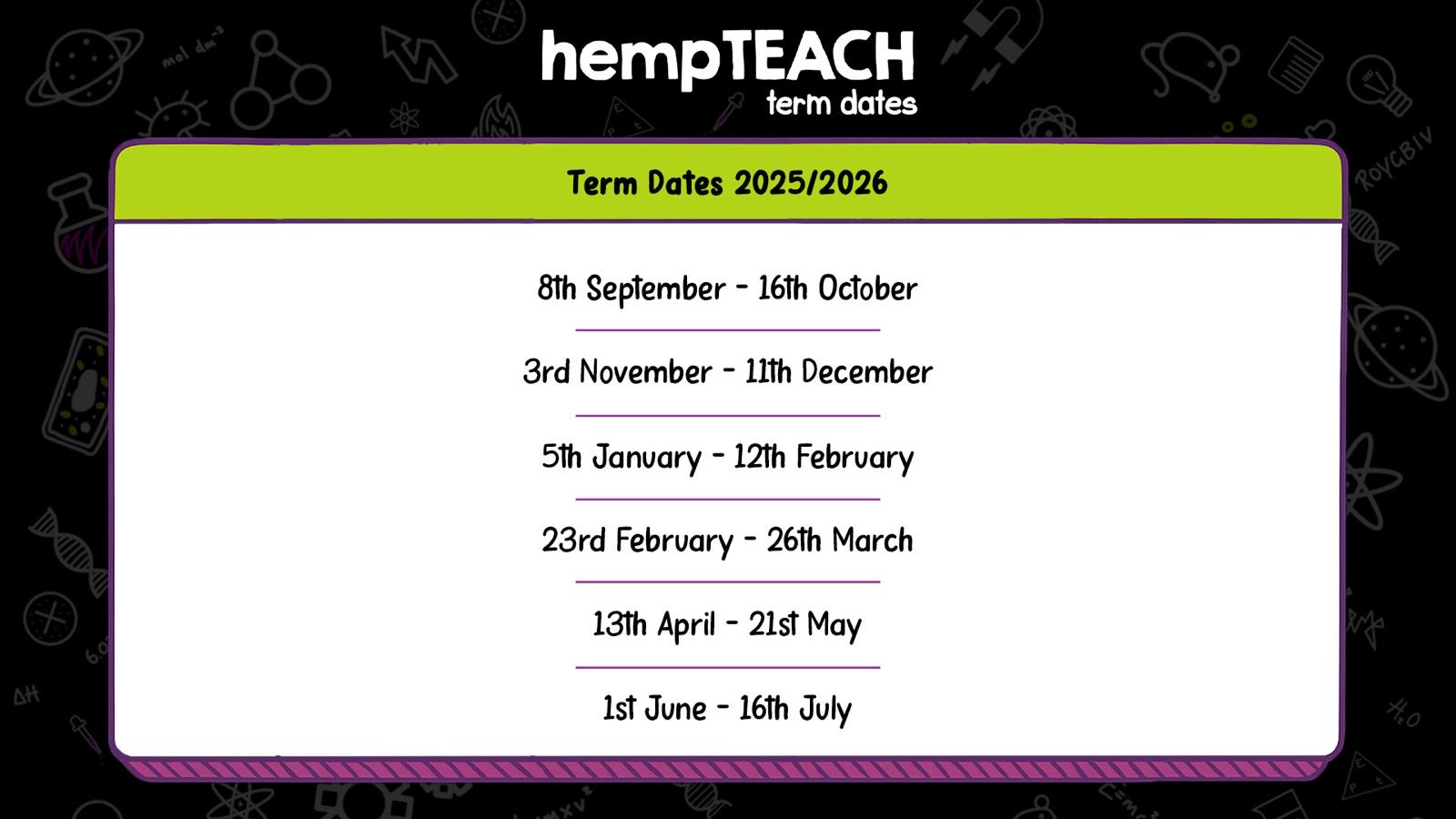 hempTEACH Term Dates